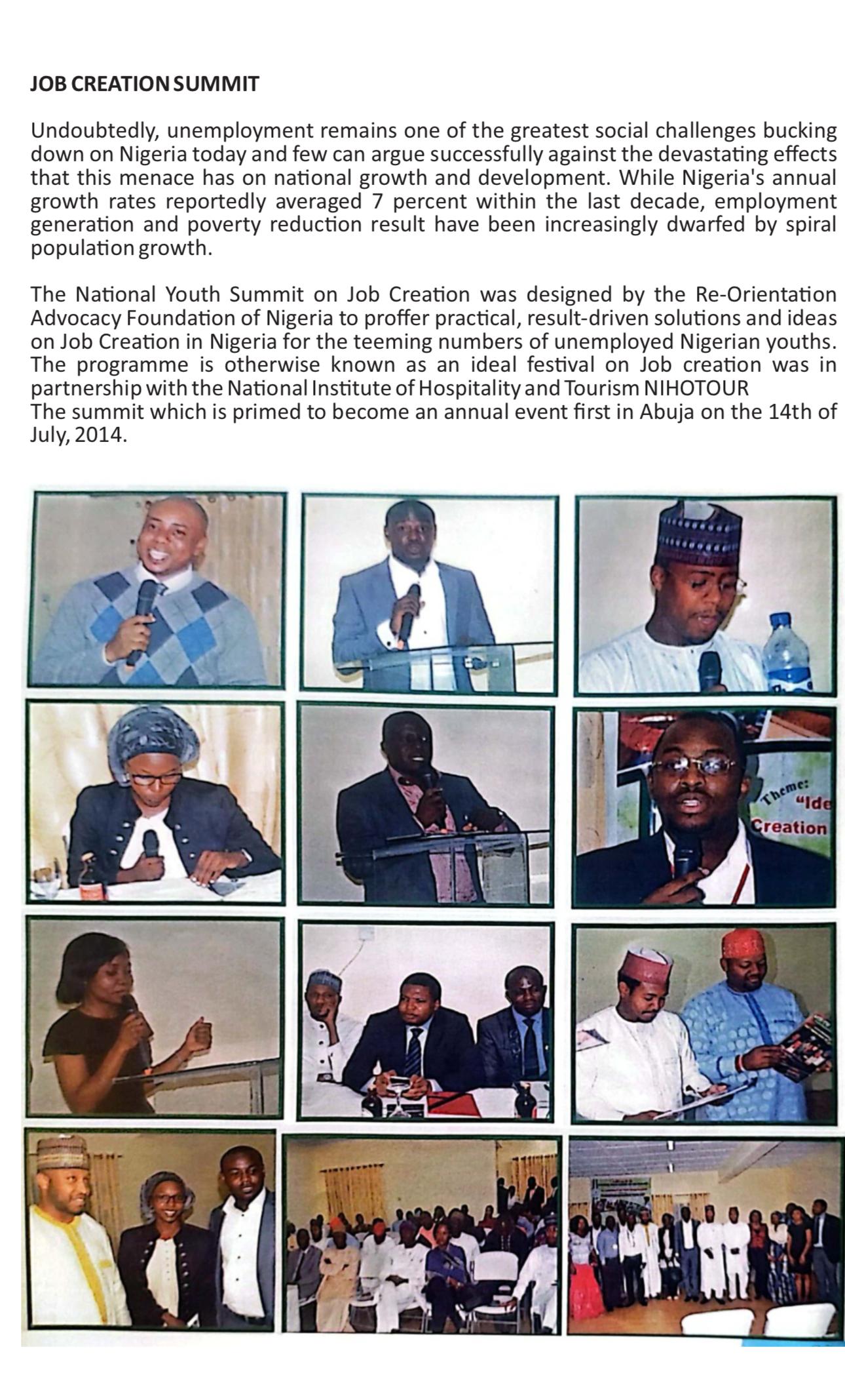 National Youth Summit on Job Creation — Abuja, July 2014