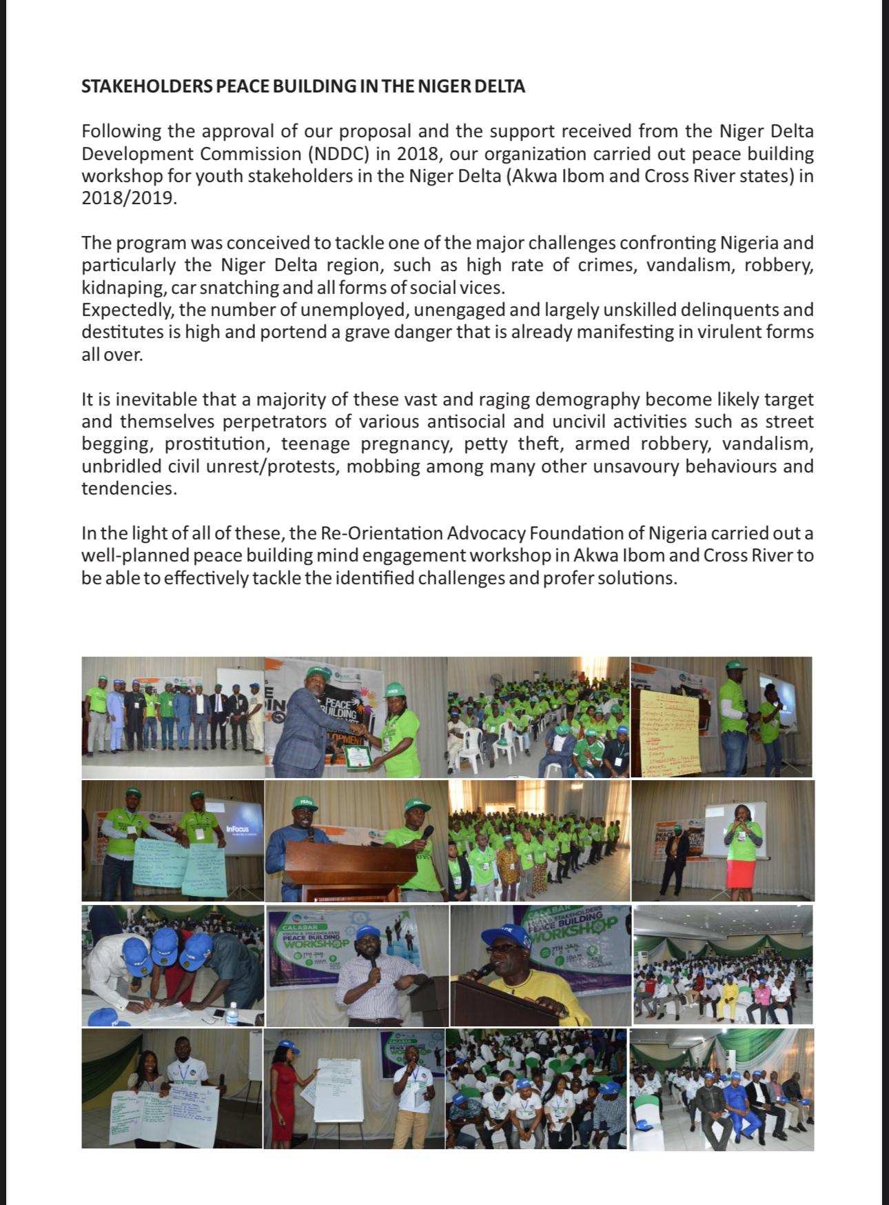 Stakeholders Peace Building in the Niger Delta — 2018/2019